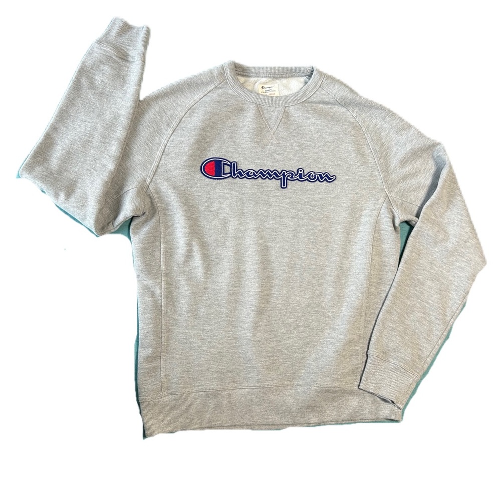 Champion Sweatshirt Sz Lrg Boyfriend Crew Athletics Powerblend Script Logo Gray
